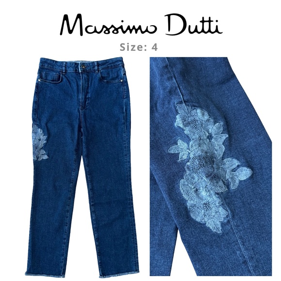 Massimo Dutti Women’s Jeans Size 4 US (EUR 36) Embroidered Floral Denim Straight - Picture 1 of 13
